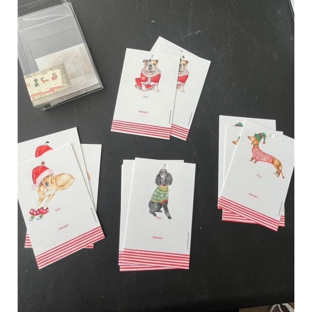 Holiday Gift Wrapping Hand Illustrated Tags Dogs Twine Christmas Festive Retro